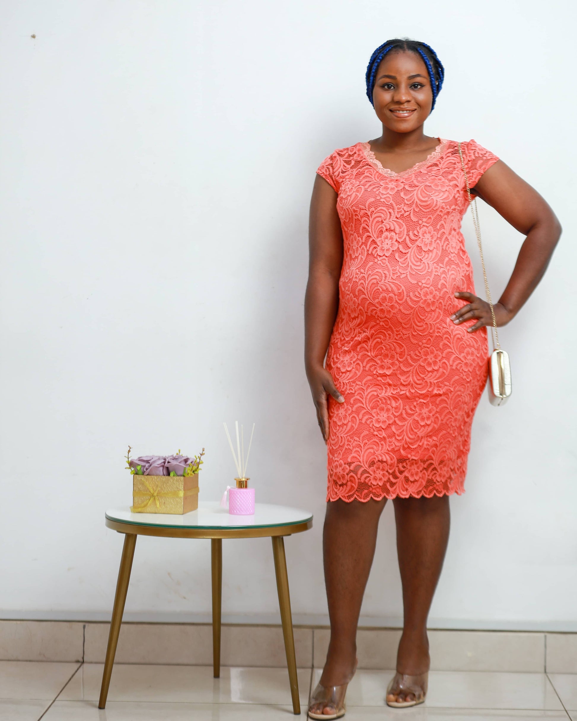 orange lace maternity dress Rust Swiss Dot Crochet Lace Accent Maternity Maxi Dress